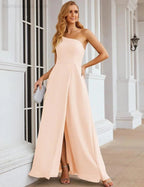Numbersea Ein Schulter Chiffon Brautjungfernkleider Lang Formell Homecoming Abschlussballkleider für Damen Party Hochzeit Abend SEA28052