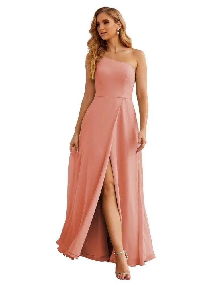 Vestido de dama de honor de chiffon con un hombro al descubierto Numbersea, vestidos largos formales para baile de graduación y fiesta de bienvenida, vestidos de noche para mujer para boda y eventos formales SEA28052