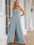Numbersea Ein Schulter Chiffon Brautjungfernkleider Lang Formell Homecoming Abschlussballkleider für Damen Party Hochzeit Abend SEA28052