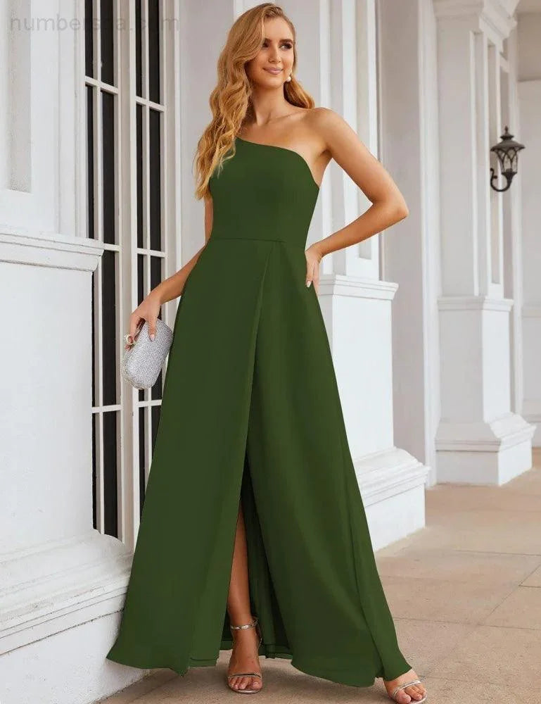 Numbersea Ein Schulter Chiffon Brautjungfernkleider Lang Formell Homecoming Abschlussballkleider für Damen Party Hochzeit Abend SEA28052