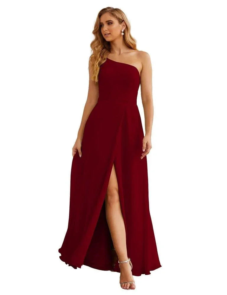 Vestido de dama de honor de chiffon con un hombro al descubierto Numbersea, vestidos largos formales para baile de graduación y fiesta de bienvenida, vestidos de noche para mujer para boda y eventos formales SEA28052