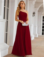 Numbersea Ein Schulter Chiffon Brautjungfernkleider Lang Formell Homecoming Abschlussballkleider für Damen Party Hochzeit Abend SEA28052
