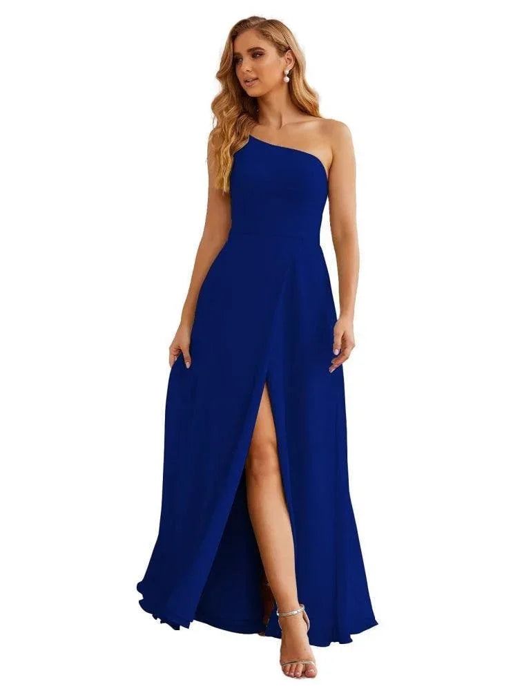 Vestido de dama de honor de chiffon con un hombro al descubierto Numbersea, vestidos largos formales para baile de graduación y fiesta de bienvenida, vestidos de noche para mujer para boda y eventos formales SEA28052