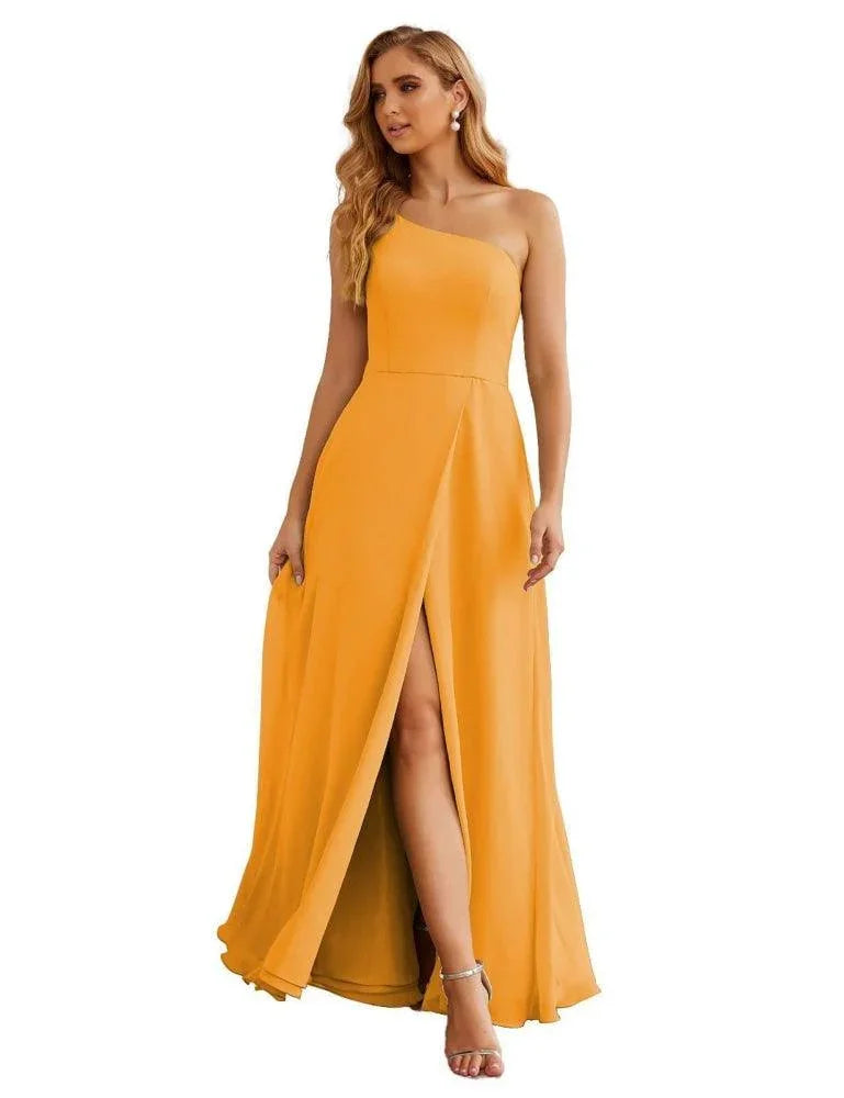 Vestido de dama de honor de chiffon con un hombro al descubierto Numbersea, vestidos largos formales para baile de graduación y fiesta de bienvenida, vestidos de noche para mujer para boda y eventos formales SEA28052