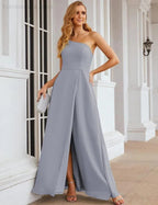 Numbersea Ein Schulter Chiffon Brautjungfernkleider Lang Formell Homecoming Abschlussballkleider für Damen Party Hochzeit Abend SEA28052
