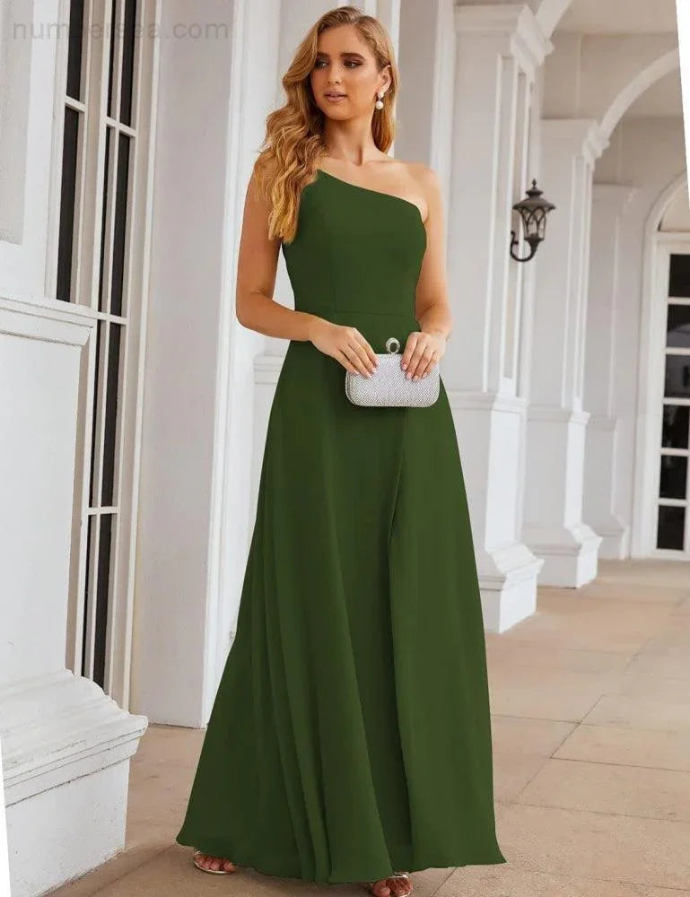 Numbersea Ein Schulter Chiffon Brautjungfernkleider Lang Formell Homecoming Abschlussballkleider für Damen Party Hochzeit Abend SEA28052