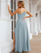 Numbersea Ein Schulter Chiffon Brautjungfernkleider Lang Formell Homecoming Abschlussballkleider für Damen Party Hochzeit Abend SEA28052