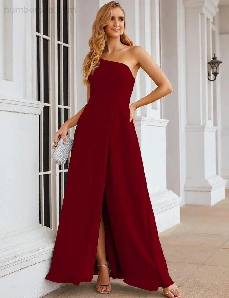 Numbersea Ein Schulter Chiffon Brautjungfernkleider Lang Formell Homecoming Abschlussballkleider für Damen Party Hochzeit Abend SEA28052