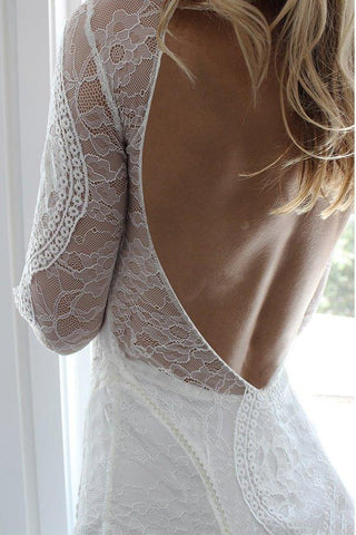 NumberSea Brautkleider mit offenem Rücken, wunderschönes rückenfreies Brautkleid mit langen Ärmeln aus Spitze, MW435