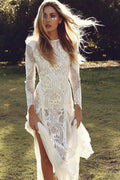 NumeroMare Abiti da Sposa con Schienale Aperto Bellissimo Pizzo Senza Schienale con Maniche Lunghe Vestito da Sposa, MW435