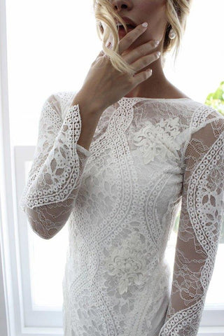 NumberSea Brautkleider mit offenem Rücken, wunderschönes rückenfreies Brautkleid mit langen Ärmeln aus Spitze, MW435