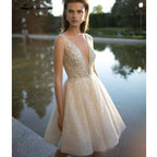 NumberSea Pearls Wedding Dresses A-Line Pluning Neckline Lace