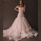 NumberSea Pink Tulle Mermaid Wedding Dress Women Off the Shoulder