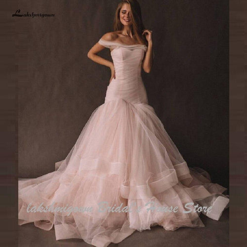 Robe de mariée sirène en tulle rose NumberSea pour femme, bretelles tombantes