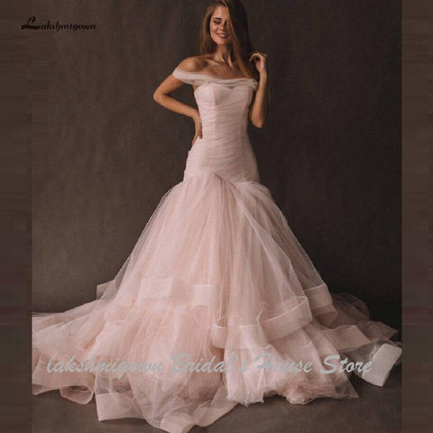 NumberSea Rosa Tüll Meerjungfrau Brautkleid Frauen Off the Shoulder