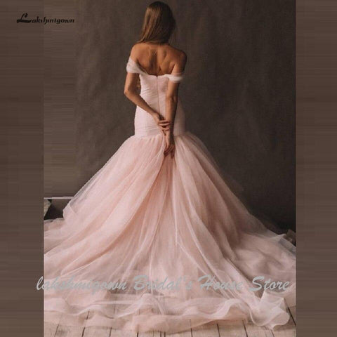 NumberSea Rosa Tüll Meerjungfrau Brautkleid Frauen Off the Shoulder