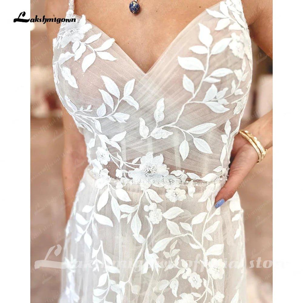 NumberSea Plunging Lace Appliques Open Back Wedding Dress V Neck Spaghetti Straps 2025 Bride Wedding Dress robe de soirée