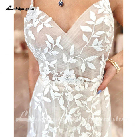 NumberSea Tiefer Ausschnitt, Spitzenapplikationen, offener Rücken, Brautkleid mit V-Ausschnitt, Spaghettiträgern, 2025 Brautkleid, Robe de Soirée 