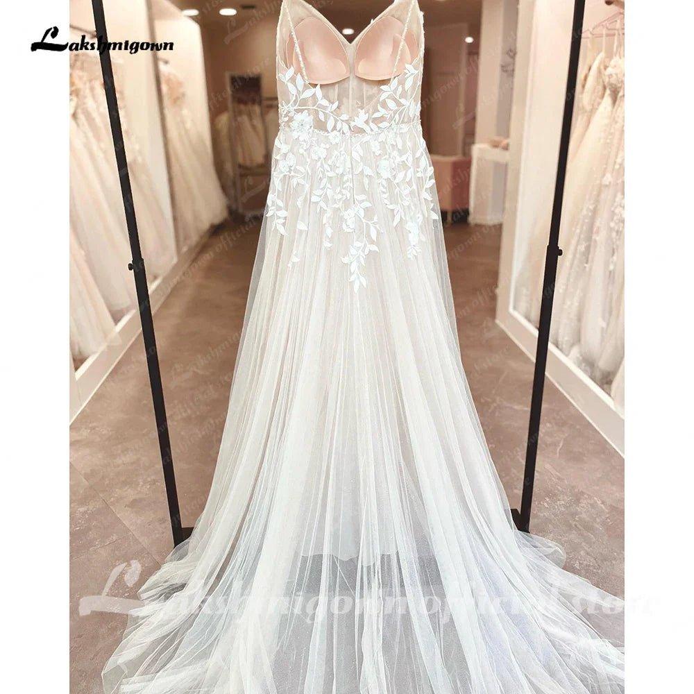 NumberSea Plunging Lace Appliques Open Back Wedding Dress V Neck Spaghetti Straps 2025 Bride Wedding Dress robe de soirée