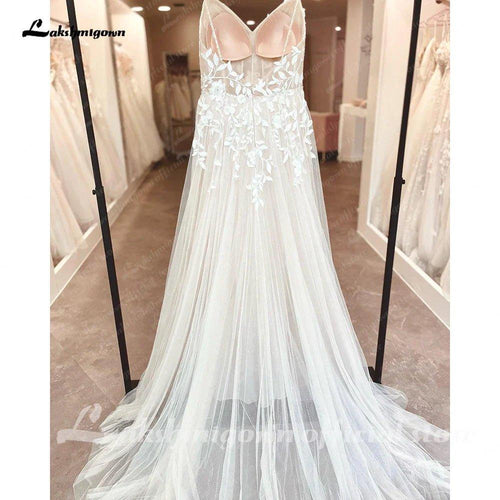 NumberSea Abito da Sposa 2025 con Spalline Sottili, Scollo a V, Schiena Aperta e Pizzi a Tuffo, Abito da Sposa per Sposa, Robe de Soirée