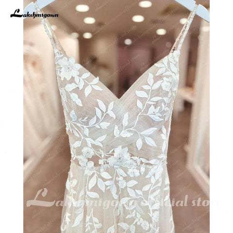 NumberSea Tiefer Ausschnitt, Spitzenapplikationen, offener Rücken, Brautkleid mit V-Ausschnitt, Spaghettiträgern, 2025 Brautkleid, Robe de Soirée 