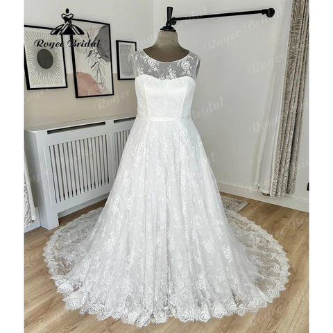 NumberSea Plus Size Vollspitze Ärmelloses A-Linie Brautkleid für Frauen 2024 Illusion Zurück Off Shoulder Brautkleid Vestido de Fiesta 