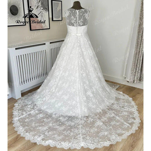 NumberSea Plus Size Vollspitze Ärmelloses A-Linie Brautkleid für Frauen 2024 Illusion Zurück Off Shoulder Brautkleid Vestido de Fiesta 