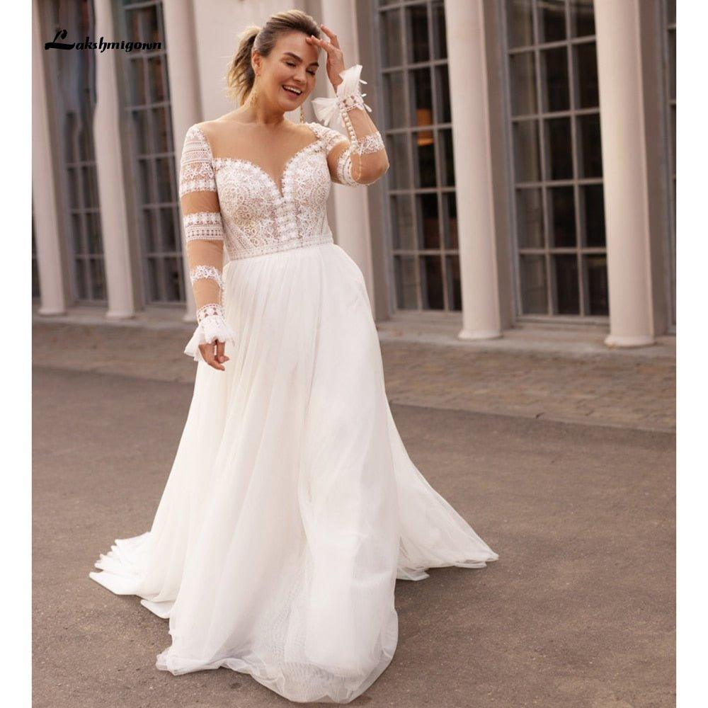 NumberSea Plus Size Wedding Dress 2021 Vestido Novia Elegant Bridal Tulle Long Beach Wedding Dresses Cap Sleeve Bridal Gown