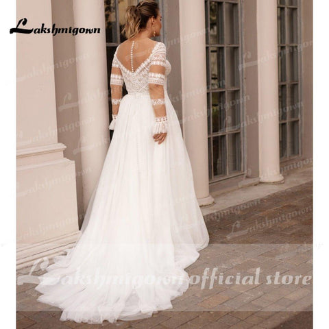 NumberSea Plus Size Brautkleid 2021 Vestido Novia Elegante Braut Tüll Lange Strand Brautkleider Flügelärmeln Brautkleid
