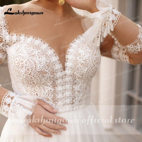 NumberSea Plus Size Brautkleid 2021 Vestido Novia Elegante Braut Tüll Lange Strand Brautkleider Flügelärmeln Brautkleid