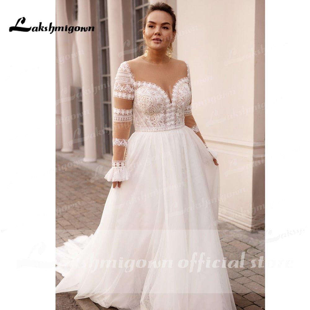 NumberSea Plus Size Wedding Dress 2021 Vestido Novia Elegant Bridal Tulle Long Beach Wedding Dresses Cap Sleeve Bridal Gown