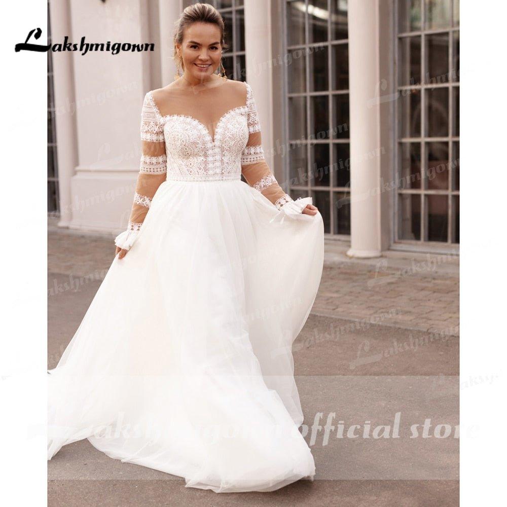 NumberSea Plus Size Wedding Dress 2021 Vestido Novia Elegant Bridal Tulle Long Beach Wedding Dresses Cap Sleeve Bridal Gown