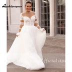 NumberSea Plus Size Wedding Dress 2021 Vestido Novia Elegant Bridal Tulle Long Beach Wedding Dresses Cap Sleeve Bridal Gown