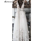 NumberSea Pretty 3D Flower Pearls Wedding Dresses robe mariage femme Sexy Backless Lace Sexy Beach Bridal Gowns Vestido De Noiva Casamento