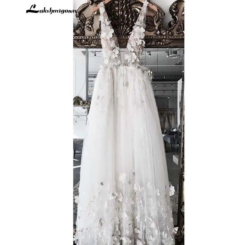 NumberSea Pretty 3D Flower Pearls Wedding Dresses robe mariage femme Sexy Backless Lace Sexy Beach Bridal Gowns Vestido De Noiva Casamento