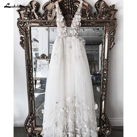 NumberSea Ziemlich 3D Blume Perlen Brautkleider robe mariage femme Sexy Backless Spitze Sexy Strand Brautkleider Vestido De Noiva Casamento 