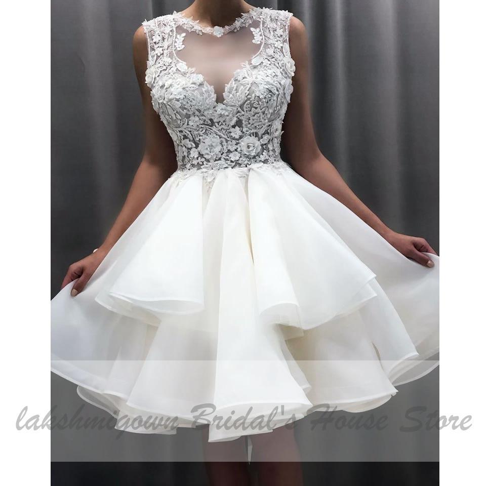 NumberSea Pretty Organza Ruffles Wedding Dress Short Vintage Lace Flowers