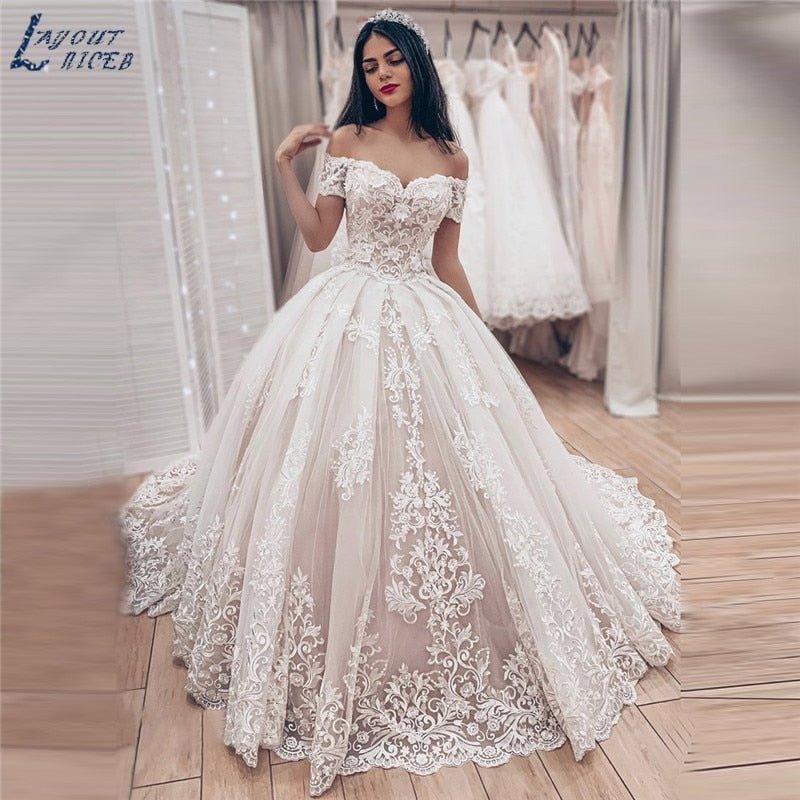 NumberSea Princess Ball Gown Wedding Dress 2021 vestido de noiva Off the Shoulder robe de mariee Lace Appliques Wedding Bridal Gown