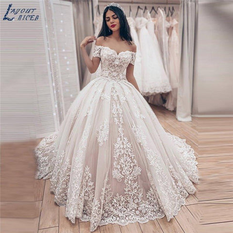 Vestido de noiva NumberSea Princess 2021, vestido de noiva com ombros descobertos, robe de mariee, aplicações de renda, vestido de noiva