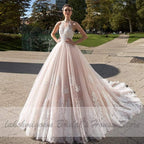 NumberSea Princess Blush Pink Tulle Wedding Dress