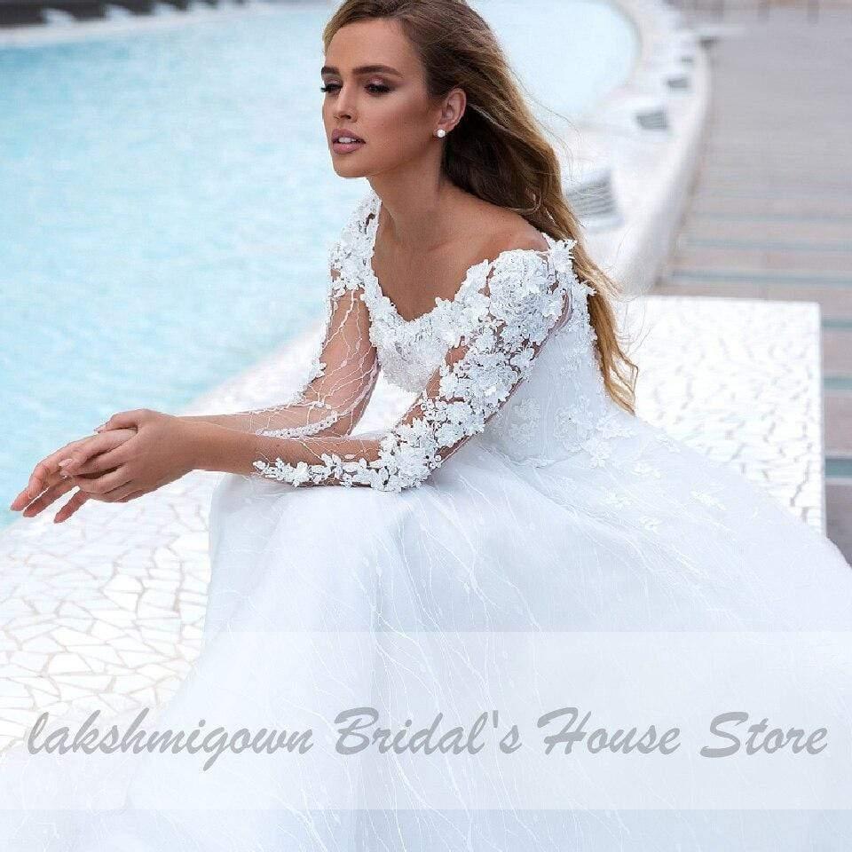 NumberSea Princess Bridal Dresses Lace Glitter Tulle Wedding Dress