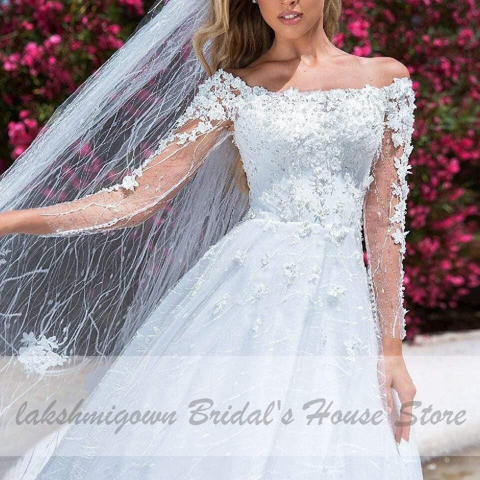 NumberSea Princess Bridal Dresses Lace Glitter Tulle Wedding Dress