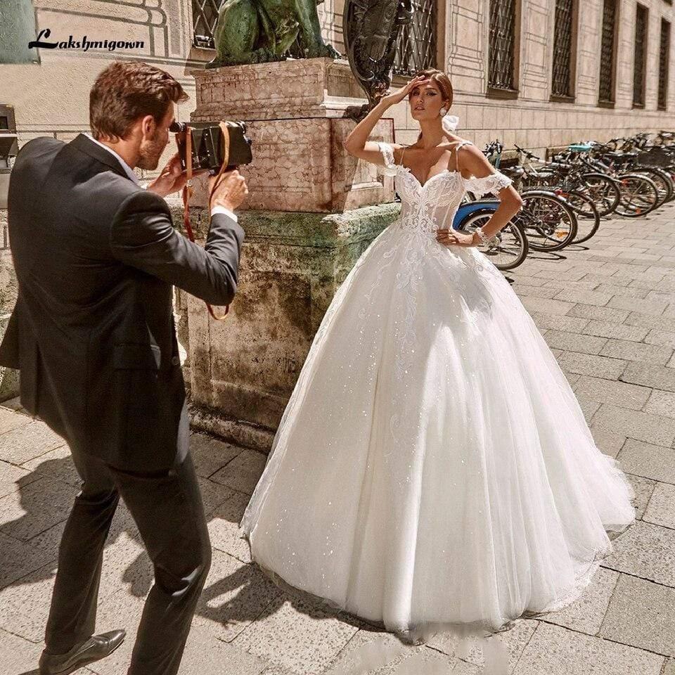 NumberSea Princess Bridal Gowns Corset Glitter Tulle Ball Gown Wedding Dresses