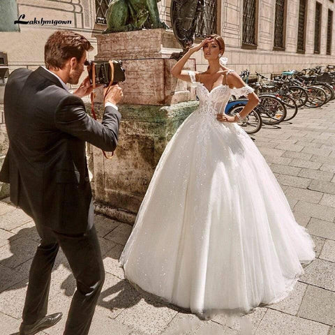 NumberSea Prinzessin Brautkleider Korsett Glitter Tüll Ballkleid Brautkleider