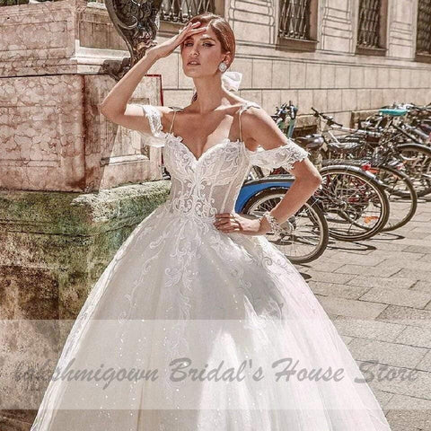 NumberSea Prinzessin Brautkleider Korsett Glitter Tüll Ballkleid Brautkleider