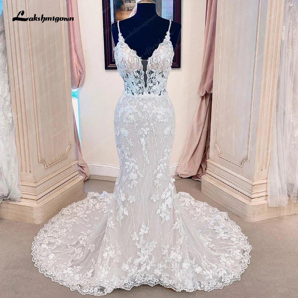 NumberSea Princess Lace Mermaid Wedding Dresses For Women Vestido De Novia 2025 V Neck Boho Bridal Gowns Open Back