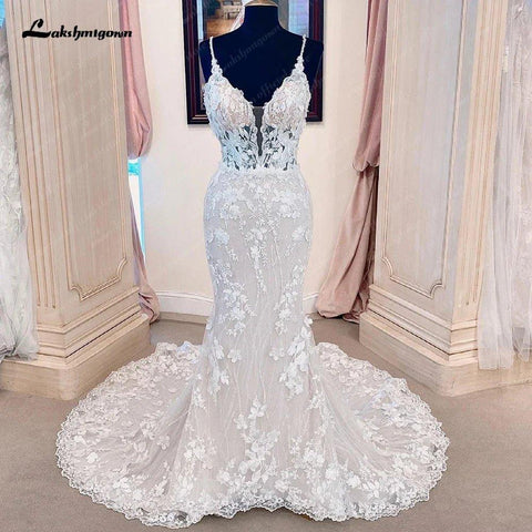 NumberSea Prinzessin Spitze Meerjungfrau Brautkleider Für Frauen Vestido De Novia 2025 V Neck Boho Brautkleider Open Back 