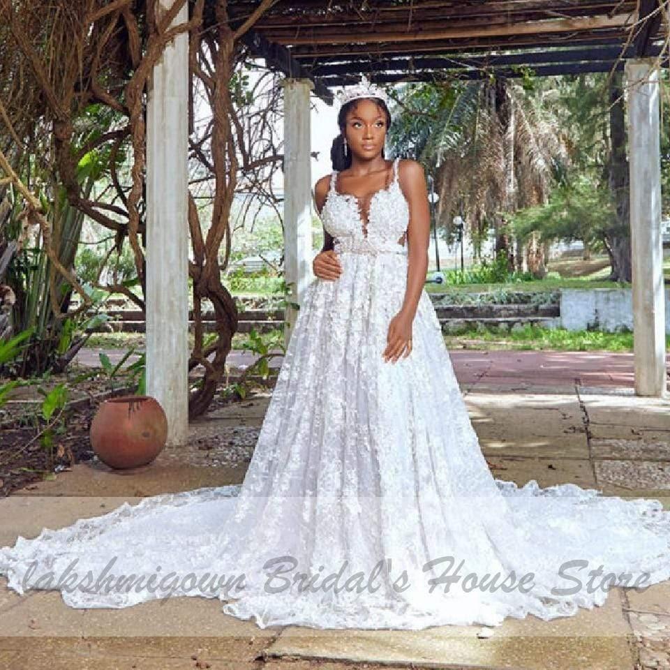 NumberSea Princesse Mariage African Luxury Crystal Lace Wedding Dress
