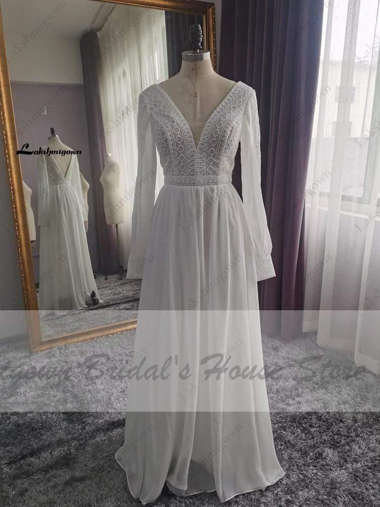 NumberSea Puffy Long Sleeve Dress Women Boho Wedding Dresses