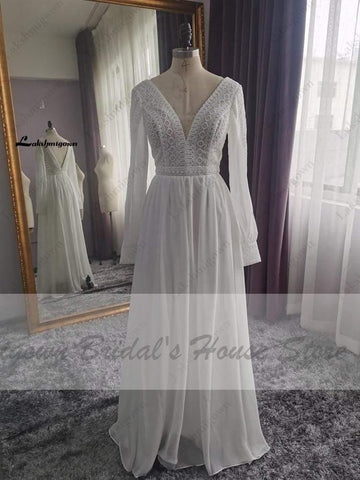 NumberSea Puffy Langarmkleid Damen Boho Brautkleider